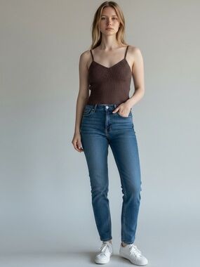 RVCA Slim Ribbed Crop Tank in Chocolate Brown